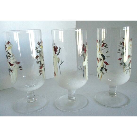 Twilight Snowman Frosted Iced Tea Glasses Footed Set Of 3 - Picture 2 of 7